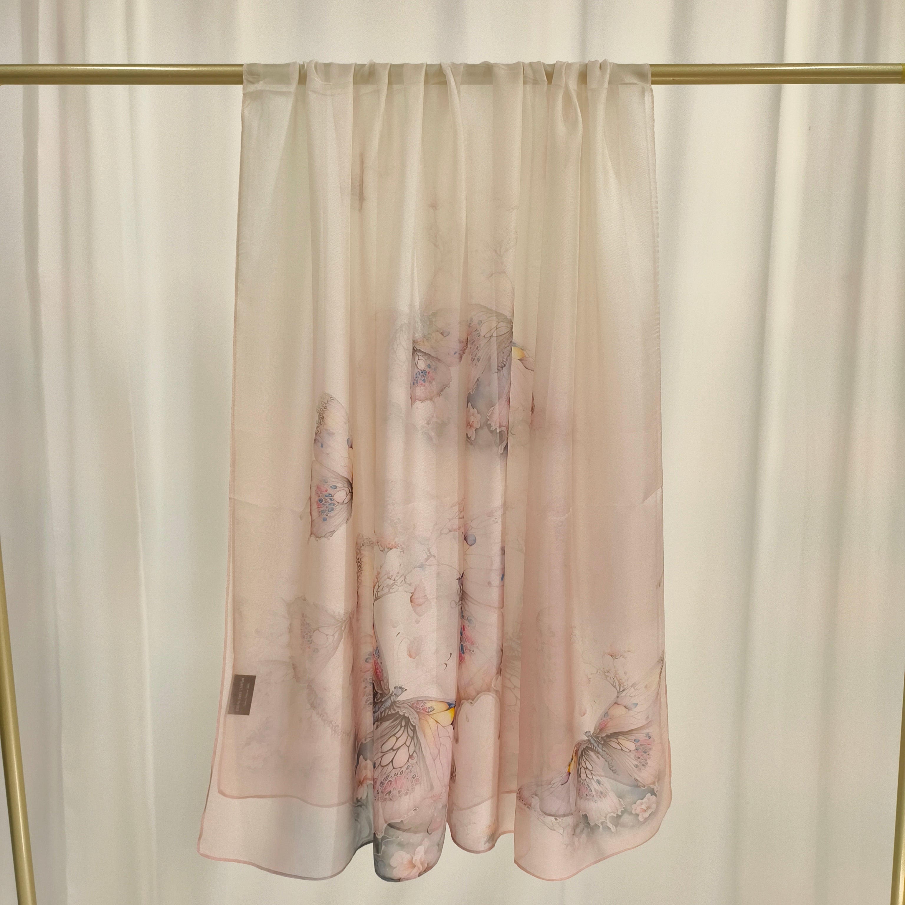 Italiensk Silketørkläde | Rosa Fjäril | 110x180 cm